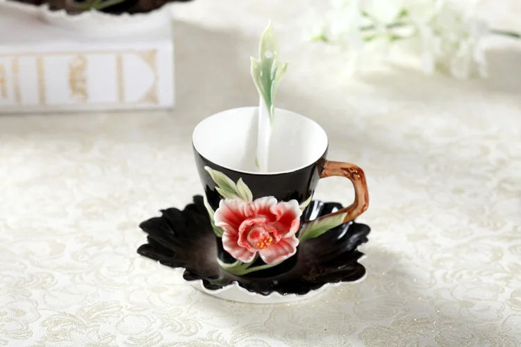 Decorbites™ Emaille-Rosen-Pfingstrosen-Blumen-Kaffeetasse Hochzeits-Geburtstagsgeschenk