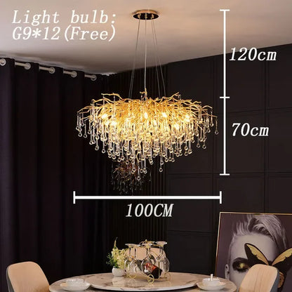 DecorBites™ Gold Crystal Tree Branch Chandelier for Dining Living Room Bedroom Decor