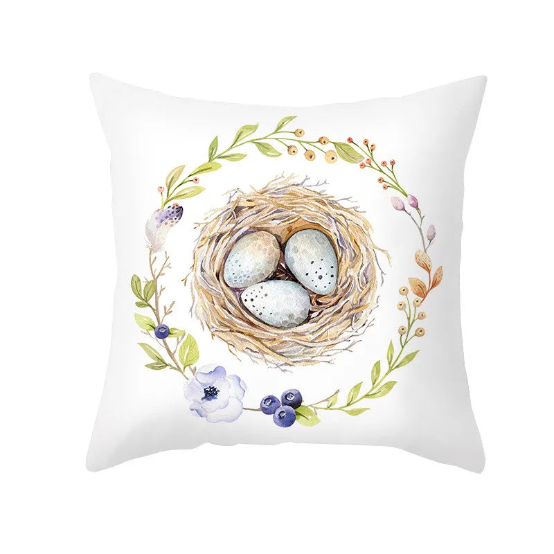DecorBites™ Easter Rabbit & Eggs Pillowcase: Festival Home Decor Flower Bunny Print Cushion Cover