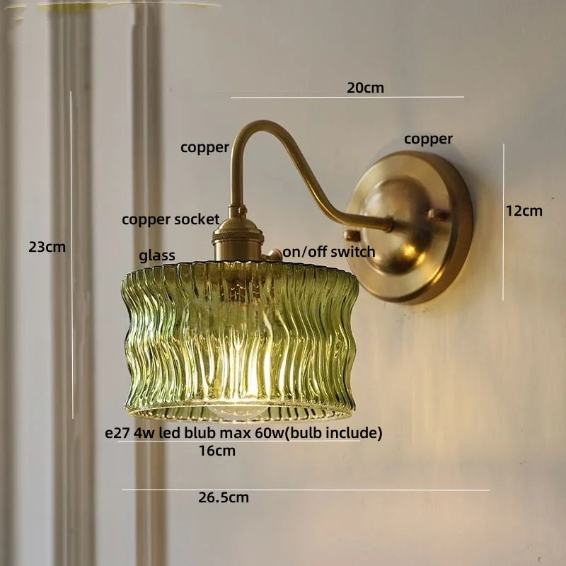 DecorBites™ Clear Glass Wall Sconce LED Lights Modern Nordic Copper Bedside Lamp