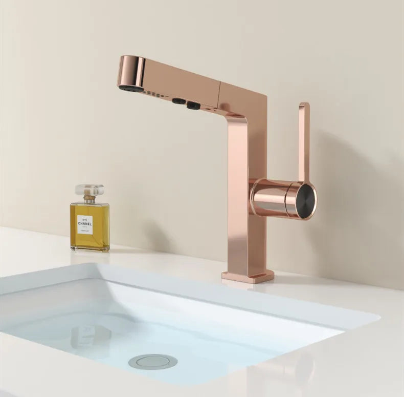 Decorbites™ LED-Waschbeckenarmatur Roségold Ausziehbarer Wasser-Mischer Spülbeckenhahn