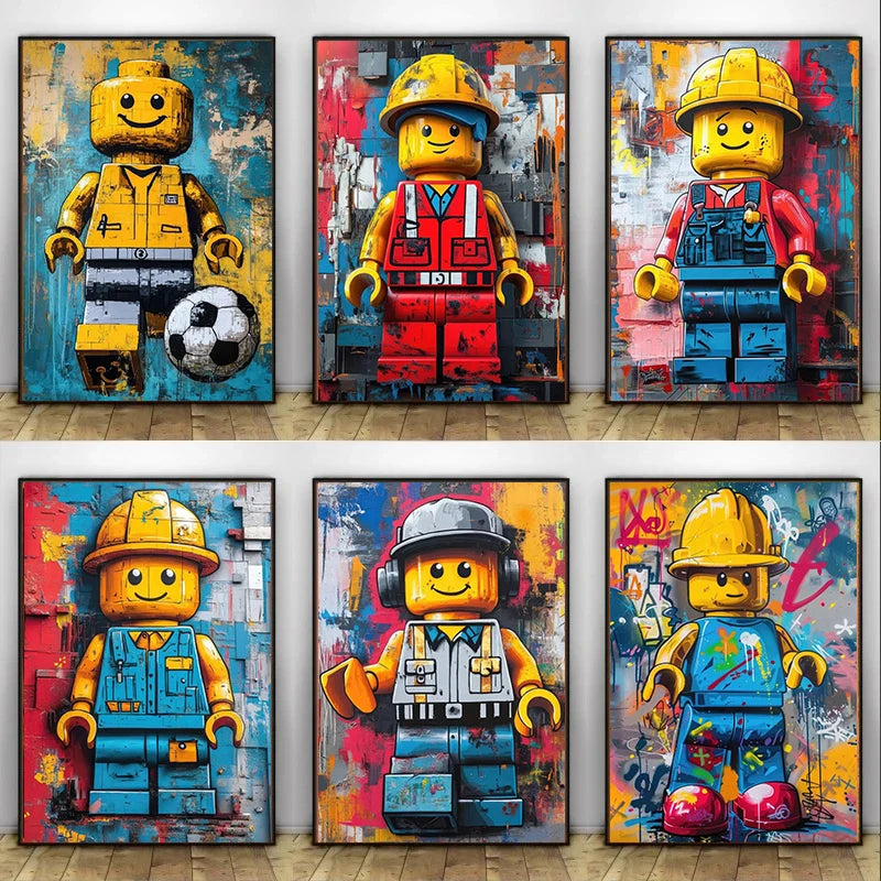 Cartoon Abstract Fun Various Occupations L-Legos Posters Canvas Prints Wall Art Picture for Home Room Children's Room Decoration