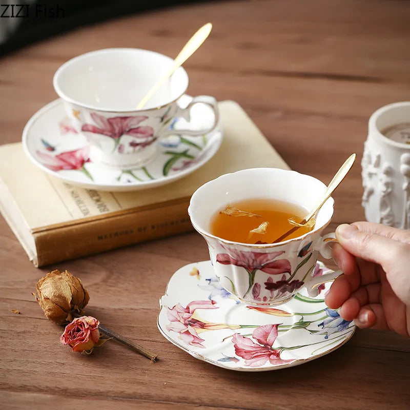 Decorbites™ Irisblumen-Porzellan-Kaffeetasse Teetasse Geschirr-Set