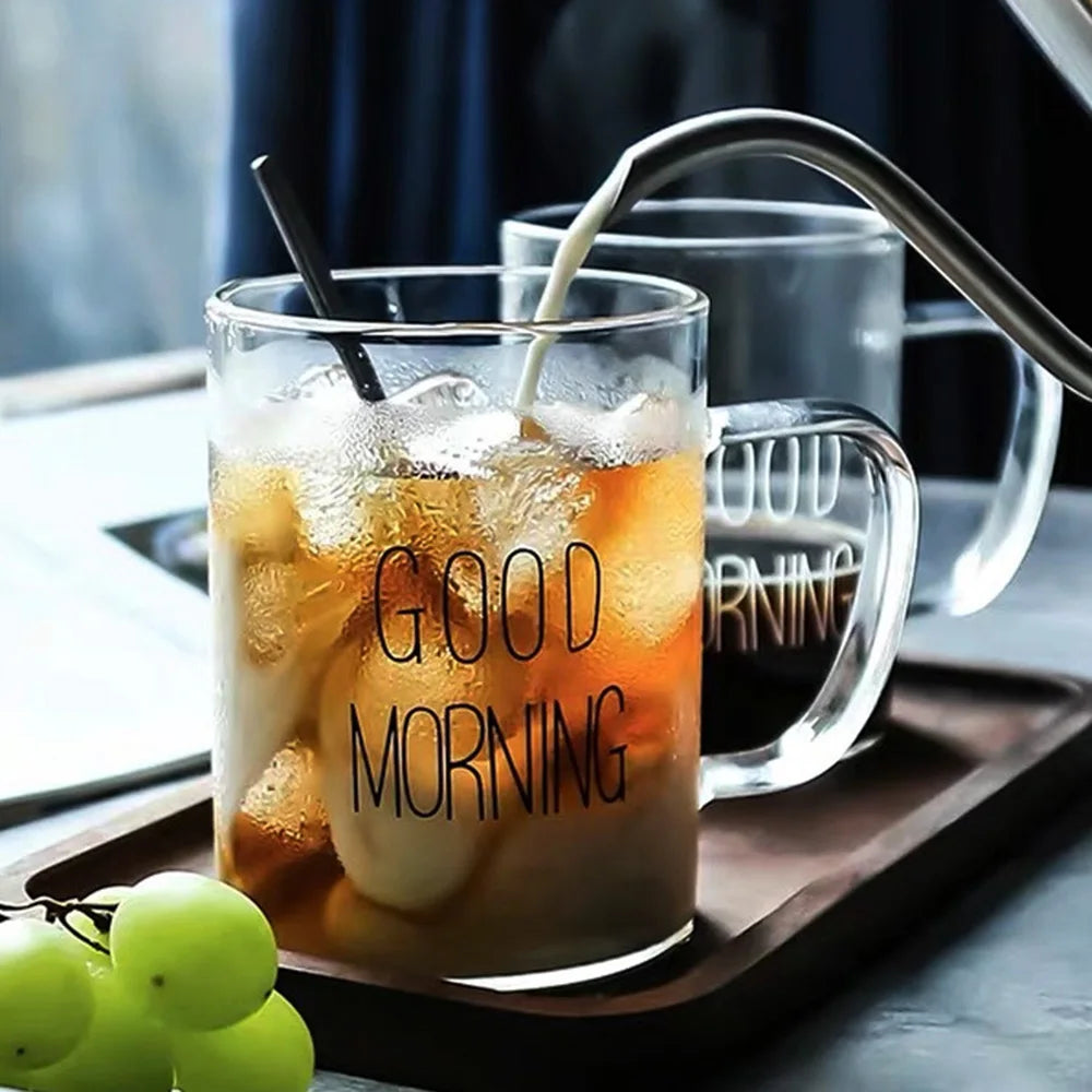 Decorbites™ Guten Morgen Glasbecher - Transparenter Becher mit Henkel