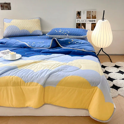 DecorBites™ Double-Sided Cool Comforter Set: Ice Silk Duvet, Fitted Sheet, Pillowcase