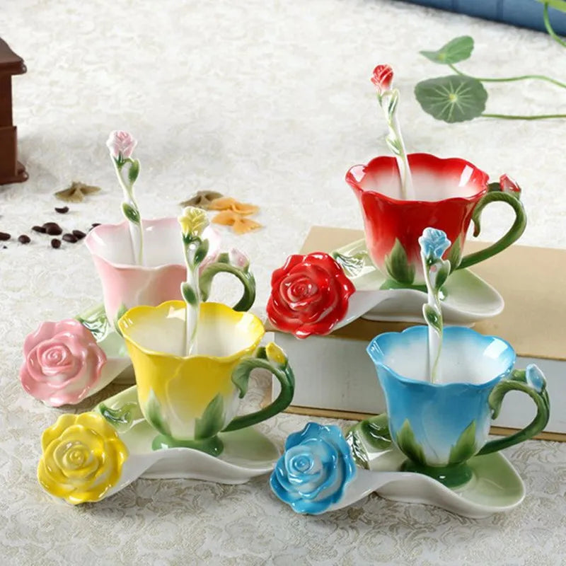Decorbites™ Emaille-Rosen-Pfingstrosen-Blumen-Kaffeetasse Hochzeits-Geburtstagsgeschenk