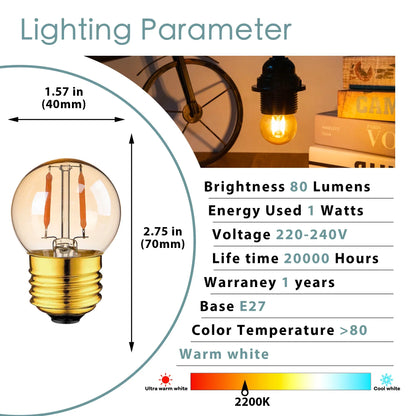 Decorbites™ G40 Globus-LED-Filament-Birnen dimmbar Vintage warmweiß E27 dekorativ Mini 1W