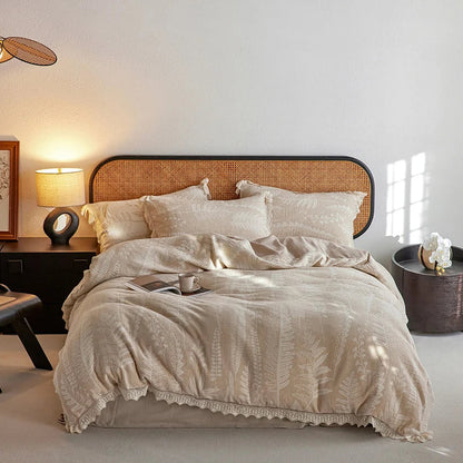 Decorbites™ Leinen-Baumwoll-Gesundheits-Krausgarn-Bettwäsche-Set mit Vintage-Spitze - Bettbezug, Laken, Kissenbezug