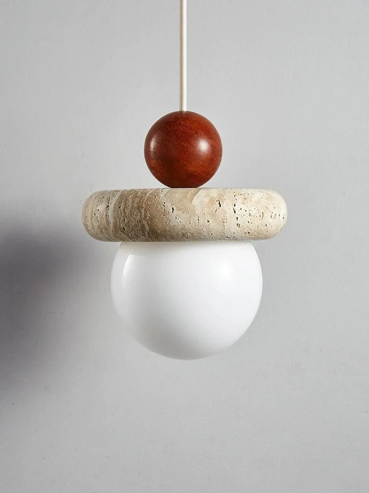 DecorBites™ Cream Stone Wood LED Chandelier for Bedroom & Children's Room