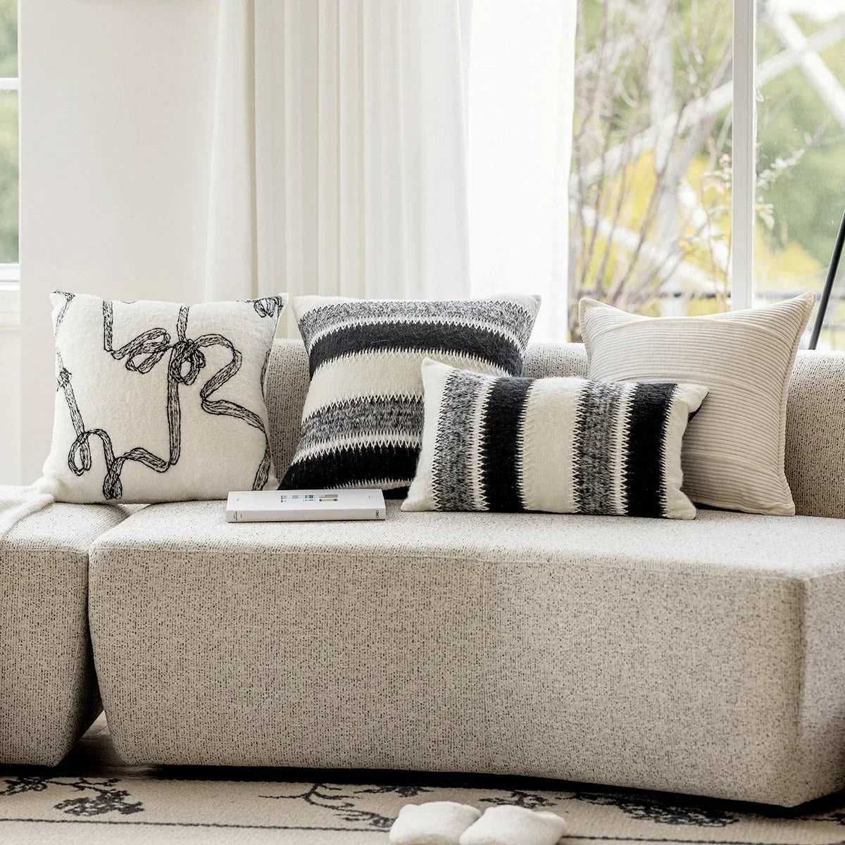 Decorbites™ Gestrickte Häkel-Kissenbezug Schwarz Grau Weiß Nordisch Einfach Luxuriös Kissenbezug