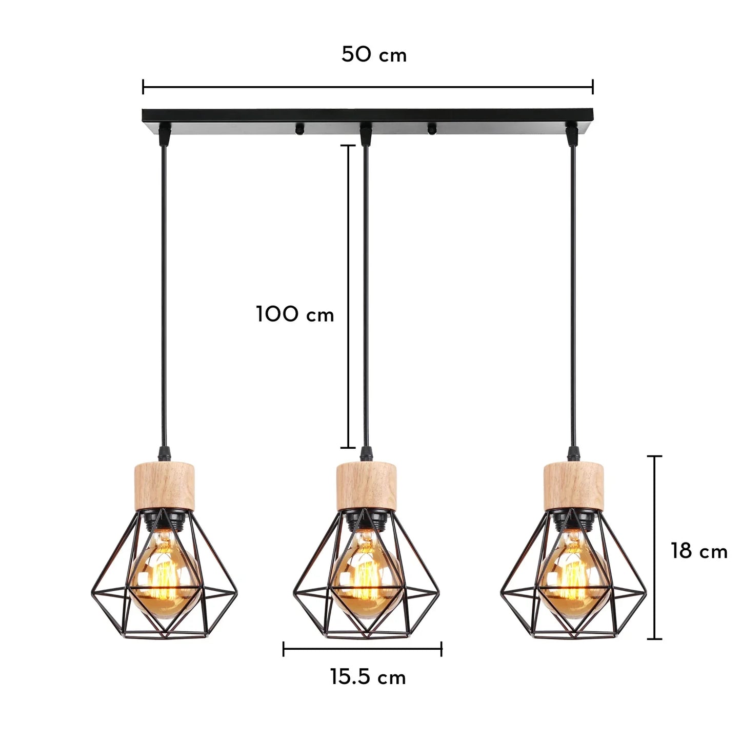 Decorbites™ Industrielle Holz-Hängeleuchte für Esszimmer Wohnzimmer Küche LED-Leuchte