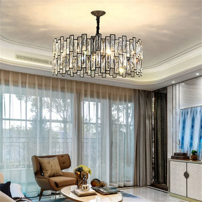 Decorbites™ Schwarzer Kristall-Kronleuchter: Elegante runde Hängeleuchte für Wohnzimmer, Esszimmer und Restaurant