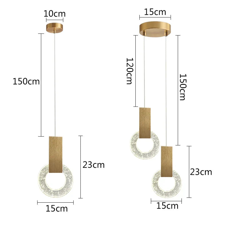 Gold Crystal Pendant Lights 2-Head Warm Glow