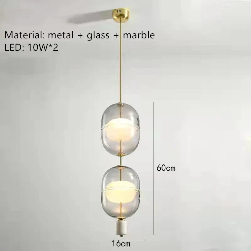 Decorbites™ Klar Grauer Bernstein Glas Anhängerleuchte mit Marmor Gold Metallfinish