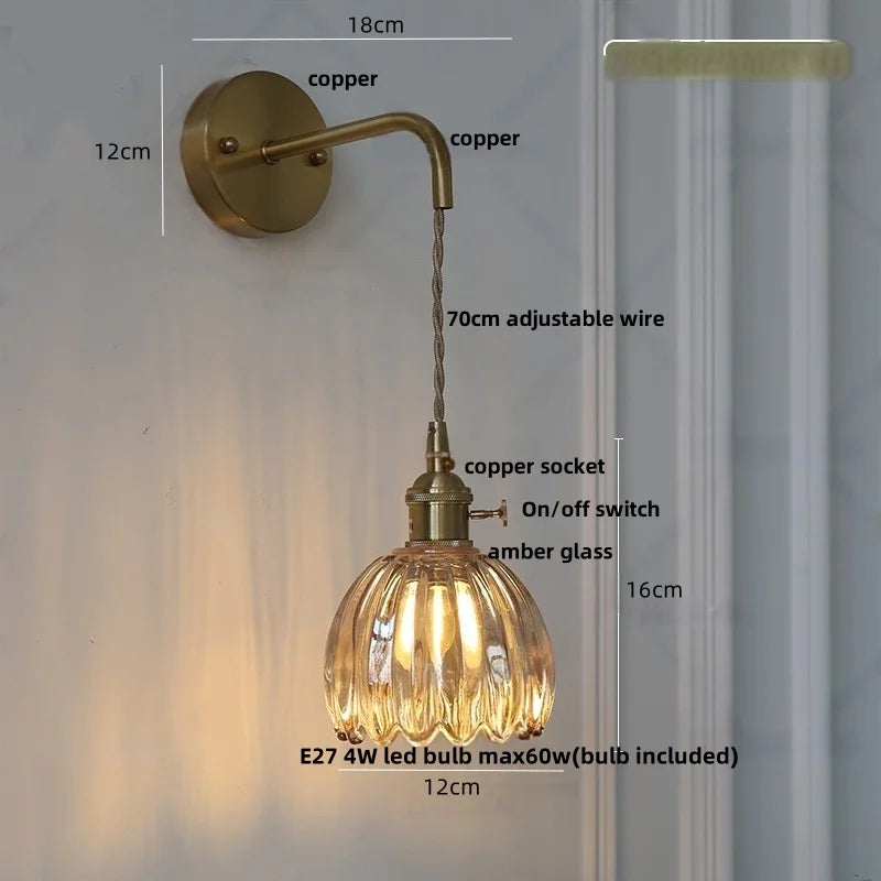 Decorbites™ LED-Wandleuchte Modern Nordisch mit Zugschalter Glas Schlafzimmerlampe