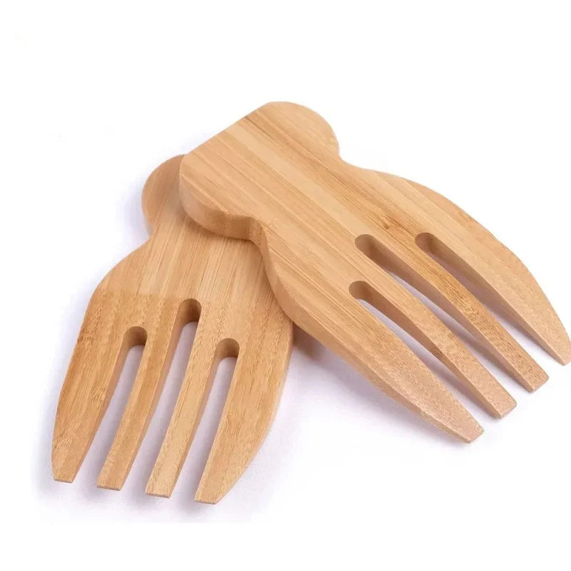 Decorbites™ Bambus-Salatbesteck-Set mit Händen und Löffel für Küchengeräte