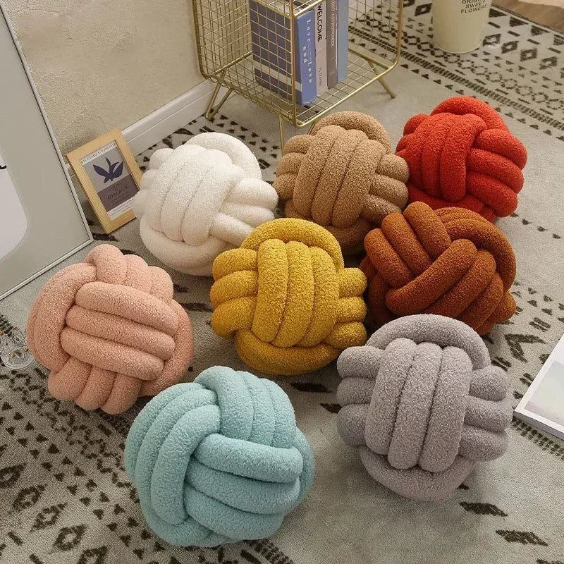 Decorbites™ Lamm-Fleece-Sofabettkissen, hochwertige verknotete Ballkissen für elegante Wohnzimmerdekoration