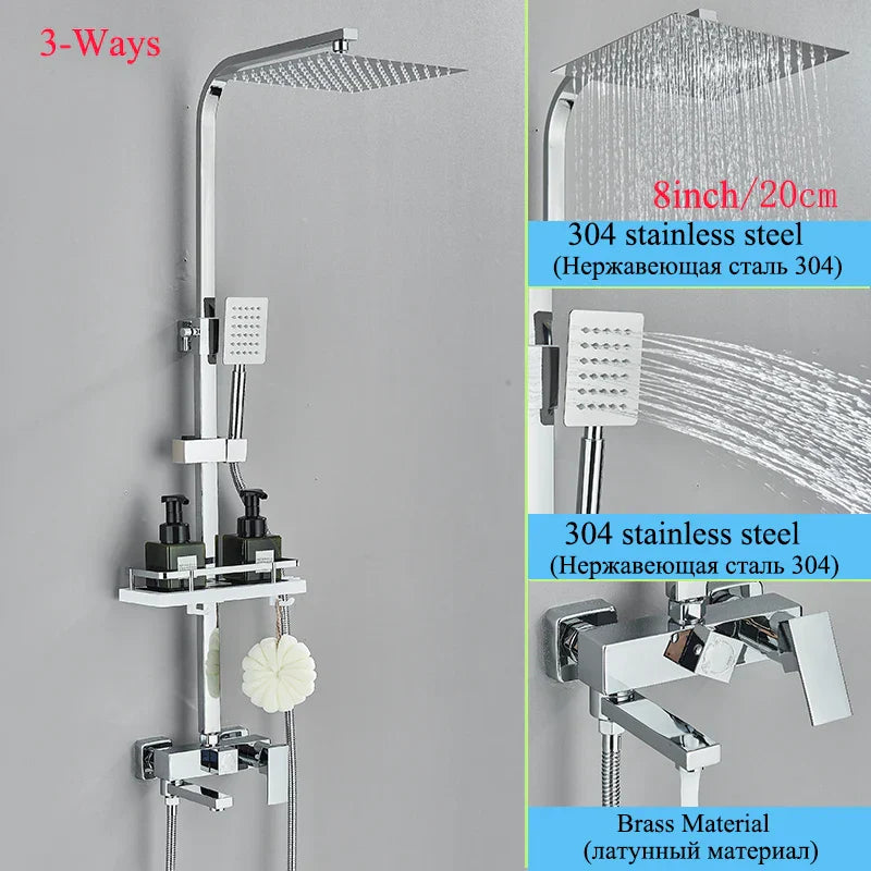 Decorbites™ Schwarze Messing-Duscharmatur-Set mit drehbarem Badewannen-Auslauf und Regendusche-Säule