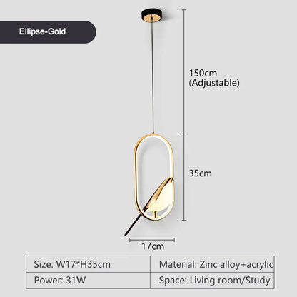 Rotatable Magpie Bird Metal Pendant Light in Gold or Silver
