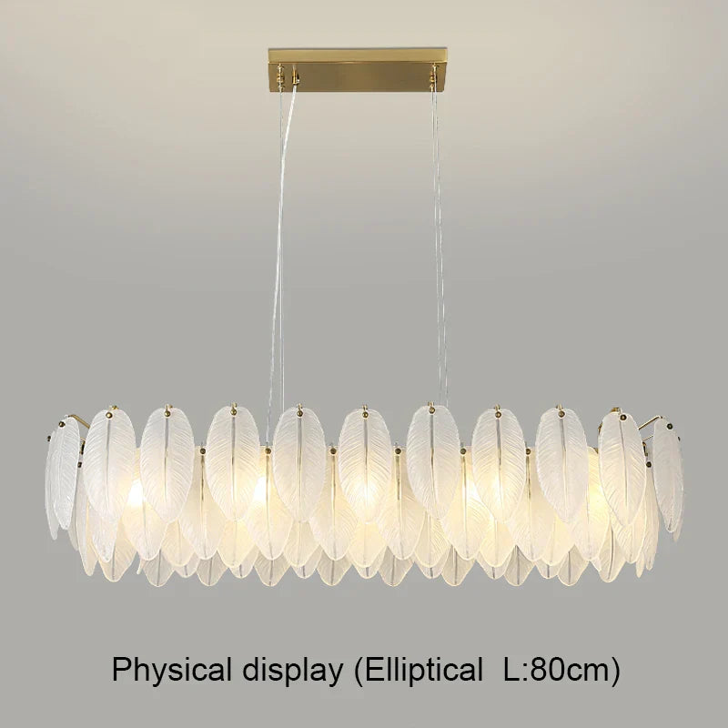 Gold Feather Chandelier Light