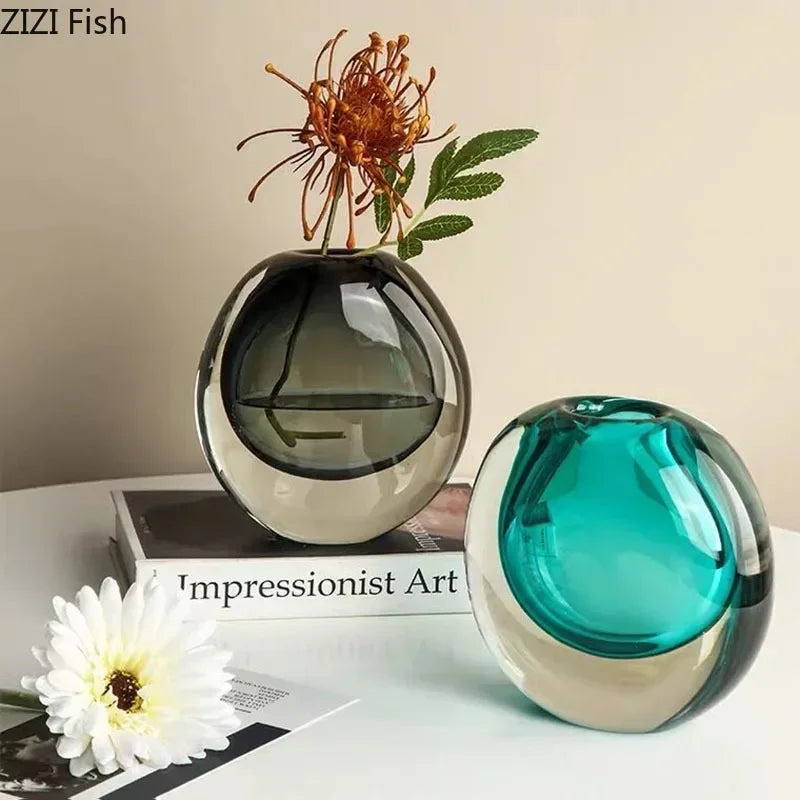 Decorbites™ Elegante 2-Farben-Glasvase mit Kunstblumen für modernes Wohnraumausstattung