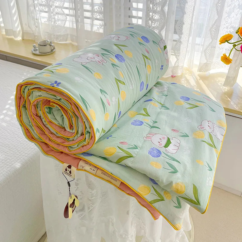DecorBites™ Double Layered Soya Fibre Filling Quilt: Soft, Breathable, Grade A Maternal and Child Comforter