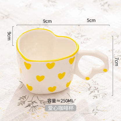DecorBites™ Hand Painted Heart Handle Ceramic Love Mug - Pink