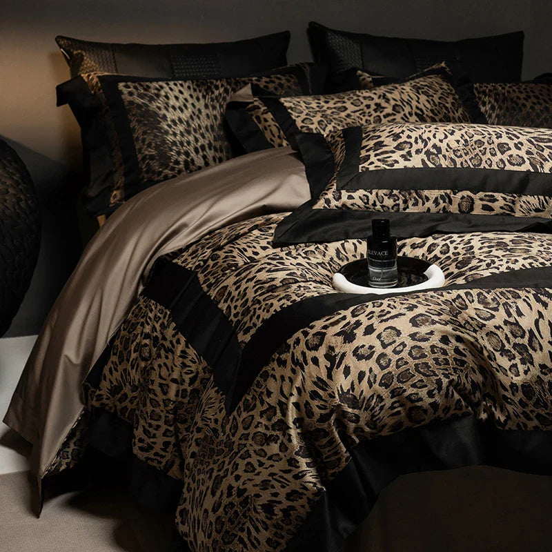 Decorbites™ Leopard-Muster Luxus-Bettwäsche-Set - Queen/King-Größe Daunenbettdeckebezug, Laken, Kissenbezüge