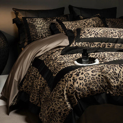 Decorbites™ Leopard-Muster Luxus-Bettwäsche-Set - Queen/King-Größe Daunenbettdeckebezug, Laken, Kissenbezüge