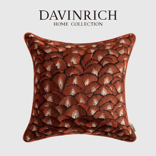 Decorbites™ Besticktes Geometrie-Kissenbezug | Ziegelrot Retro-Design | Sofakissenbezug