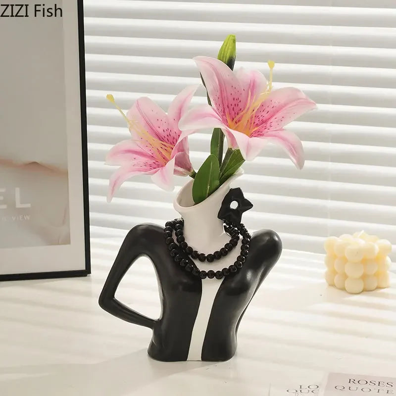 Decorbites™ Elegante Damen-Keramik-Vasenfigur Blumentopf Schreibtischdekoration Raumdekoration