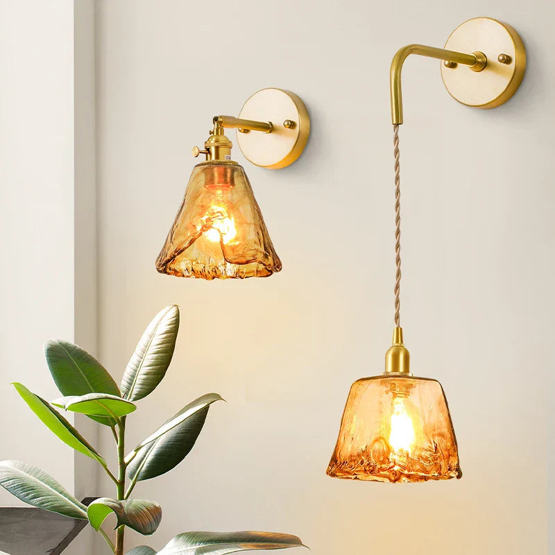 Decorbites™ Japanische Bernstein-Glas-LED-Wandleuchte Kupfer Vintage-Design