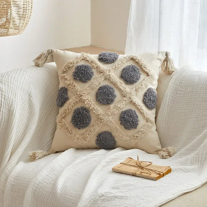 Decorbites™ Geometrisches Tufted Quasten Kissenbezug aus Baumwoll-Leinen Herbst-Kissenbezug
