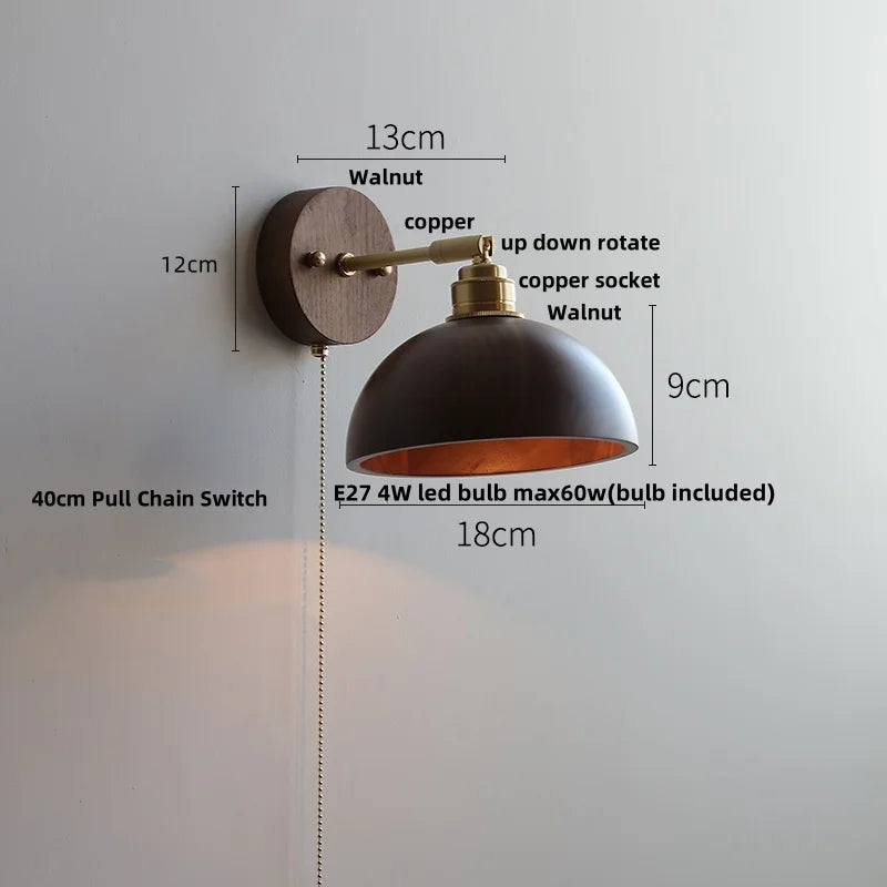 DecorBites™ LED Wall Sconce Walnut Wood Rotate Stair Light Fixture Modern Nordic Design