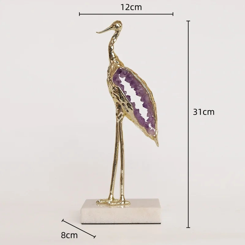 DecorBites™ Crystal Crane Sculpture: Green Gem Bird Figurine for Home Decor