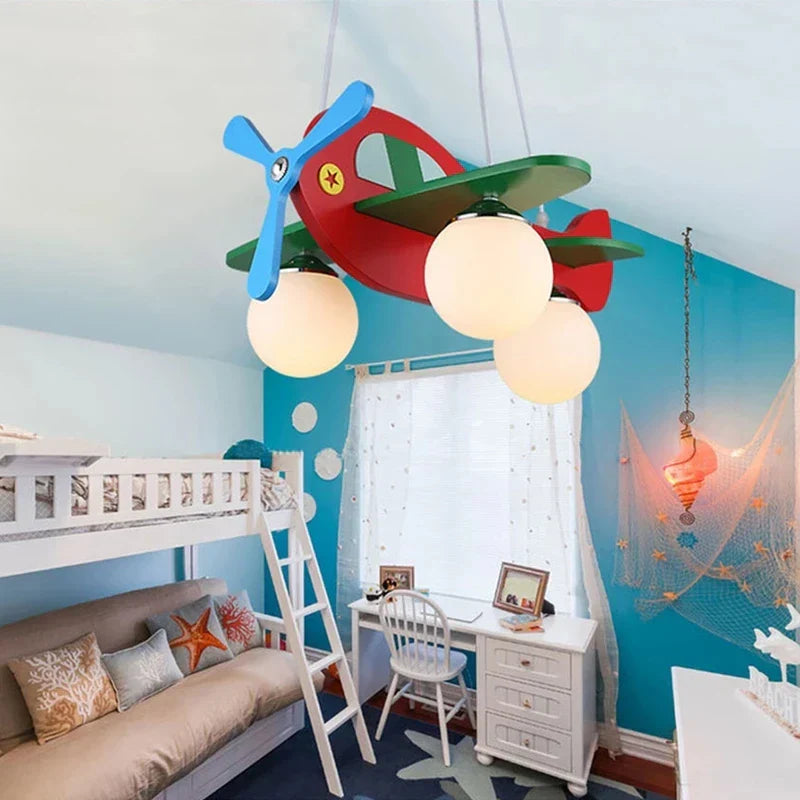 Decorbites™ Kinder Holz-Flugzeug-Hängeleuchte LED Deckenleuchte für Jungen-Schlafzimmer