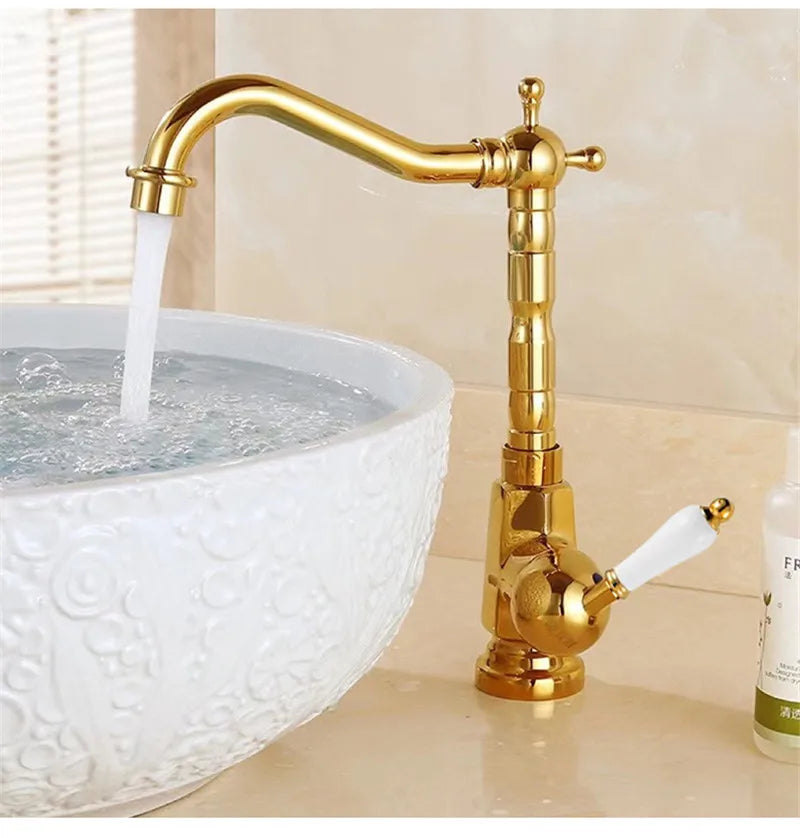Gold Basin faucet Antique Bronze bathroom faucet Deck Mounted Black Kitchen Faucet  sink tap Hot Cold Chrome basin Tap Brass