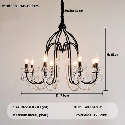 Decorbites™ Schwarze E14 Kerzen-Kronleuchter: Französisches Pendellicht für das Wohnzimmer zur Heimdekoration