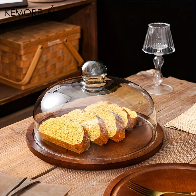 DecorBites™ Creative Wooden Cake Pan Food Storage Box with Glass Lid