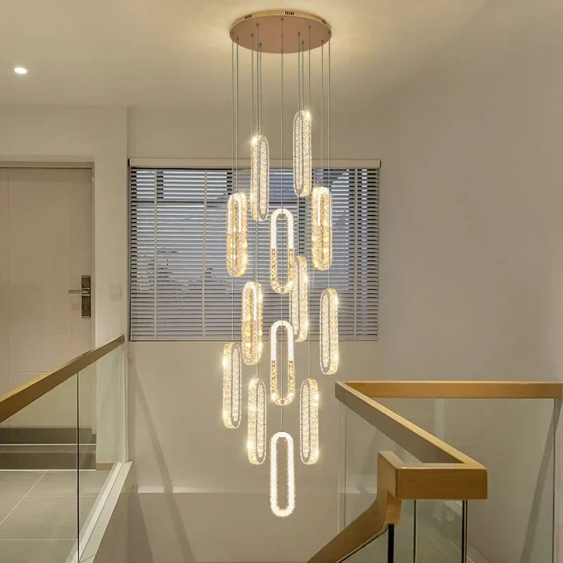 Gold Crystal Pendant Light 20-Light Elongated