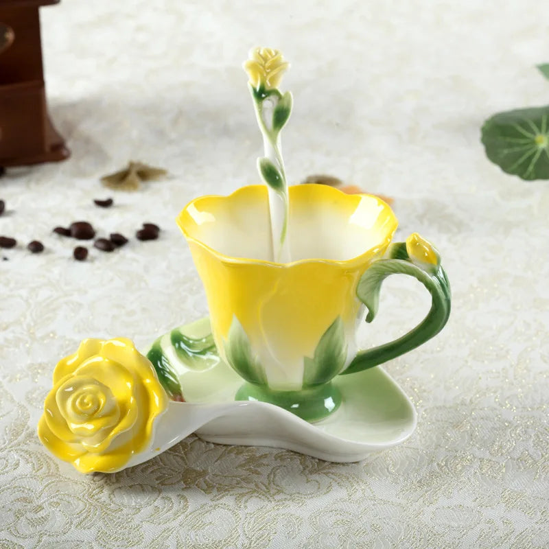 Decorbites™ Emaille-Rosen-Pfingstrosen-Blumen-Kaffeetasse Hochzeits-Geburtstagsgeschenk