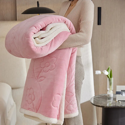 DecorBites™ Cozy Three-Layer Lamb Wool Sofa Blanket for Autumn & Winter Decor