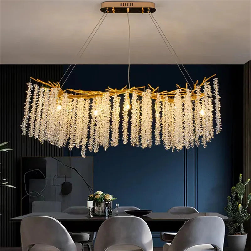 Gold Crystal Branch Chandelier Silver Body D100cm