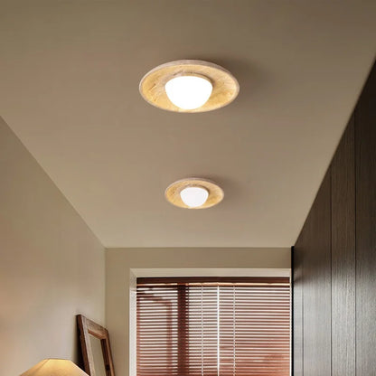 Decorbites™ Acryl-LED-Deckenleuchte Gelb Travertin-Holz-Baldachin Wabi-Sabi-Stil