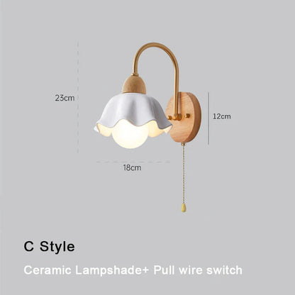 Decorbites™-Creme-LED-Holzblumen-Wandlampe, moderne Nachttischleselampe für das Schlafzimmer