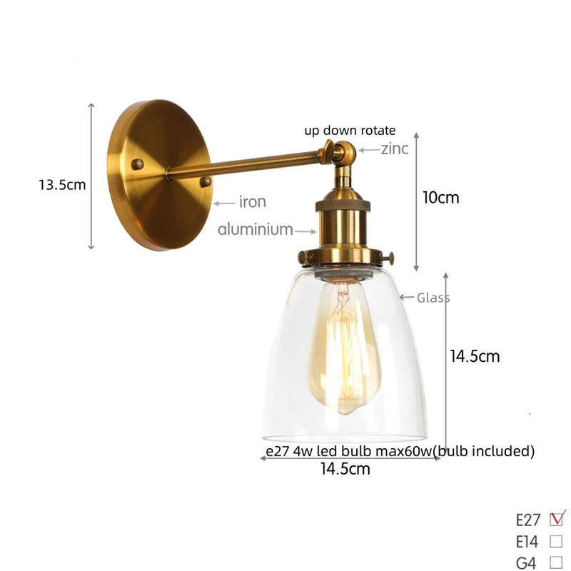 Decorbites™ LED-Wandleuchte mit Zugschalter Industrie-Stil Vintage-Schlafzimmerlampe