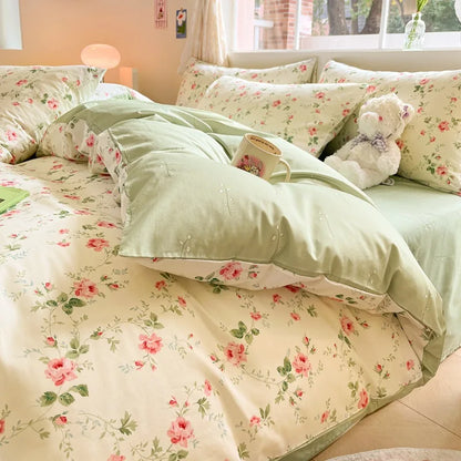 DecorBites™ Cotton Floral Print Bedding Set: Comfortable Sleep Quilt Cover & Fitted Sheet in All Seasons