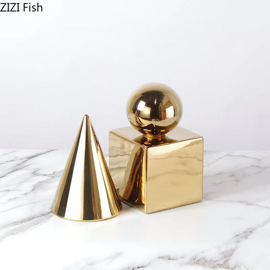 DecorBites™ Cube Round Statue Decor Ceramic Ornament Sculpture Artwork for Desk & Room