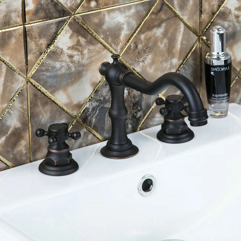 Decorbites™ Dualeinhebel-Waschbeckenarmatur aus massivem Messing in Chrom mit antiker schwarzer Finish