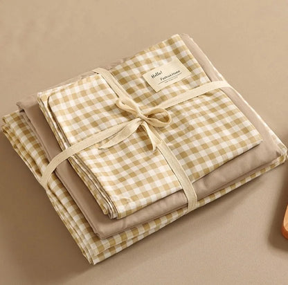 Decorbites™ Japanisches Gitter-Muster Gedrucktes Baumwoll-Bettwäsche-Set in Queen/King für Gemütlichen Schlaf